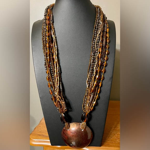 Multi Strand Brown Beaded Necklace - Picture 4 of 6